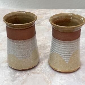 Studio Art Pottery Stoneware Tumbler Cups Artist Signed Pete Blahak 1982
